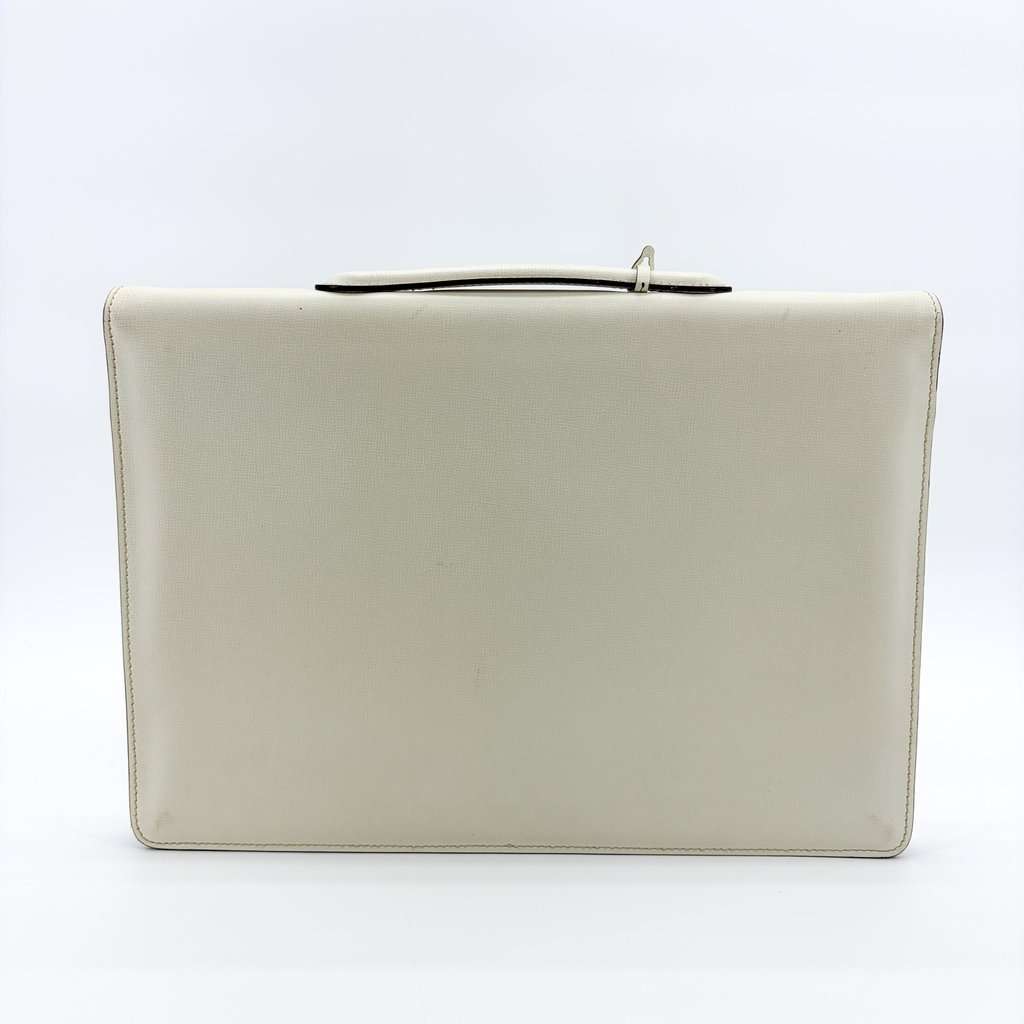 Valextra Premier Briefcase White White Leather Good - Back View