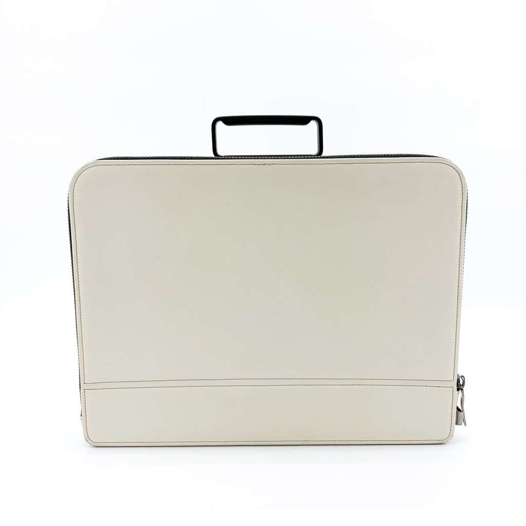 Valextra Premier Briefcase White Black Leather Good - Back View