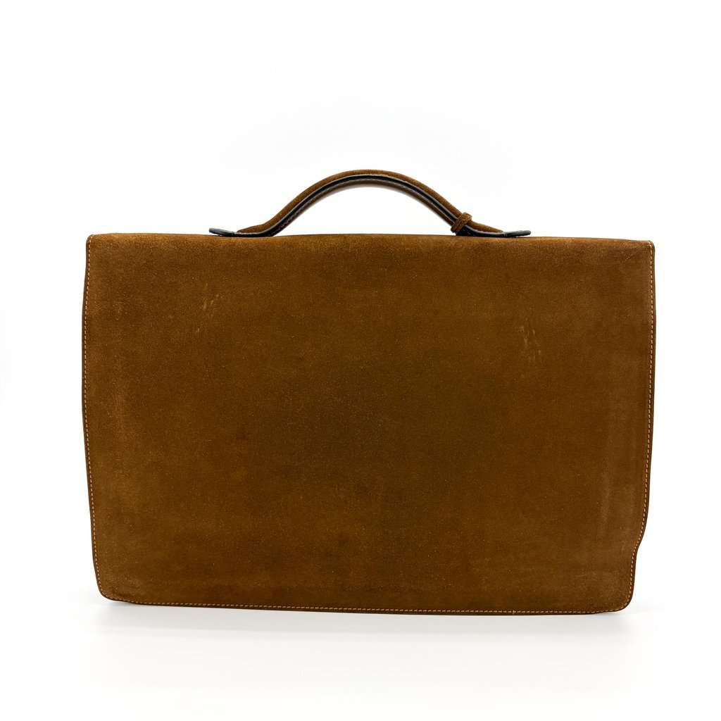 Valextra Suede Briefcase Brown Brown Leather Good - Back View