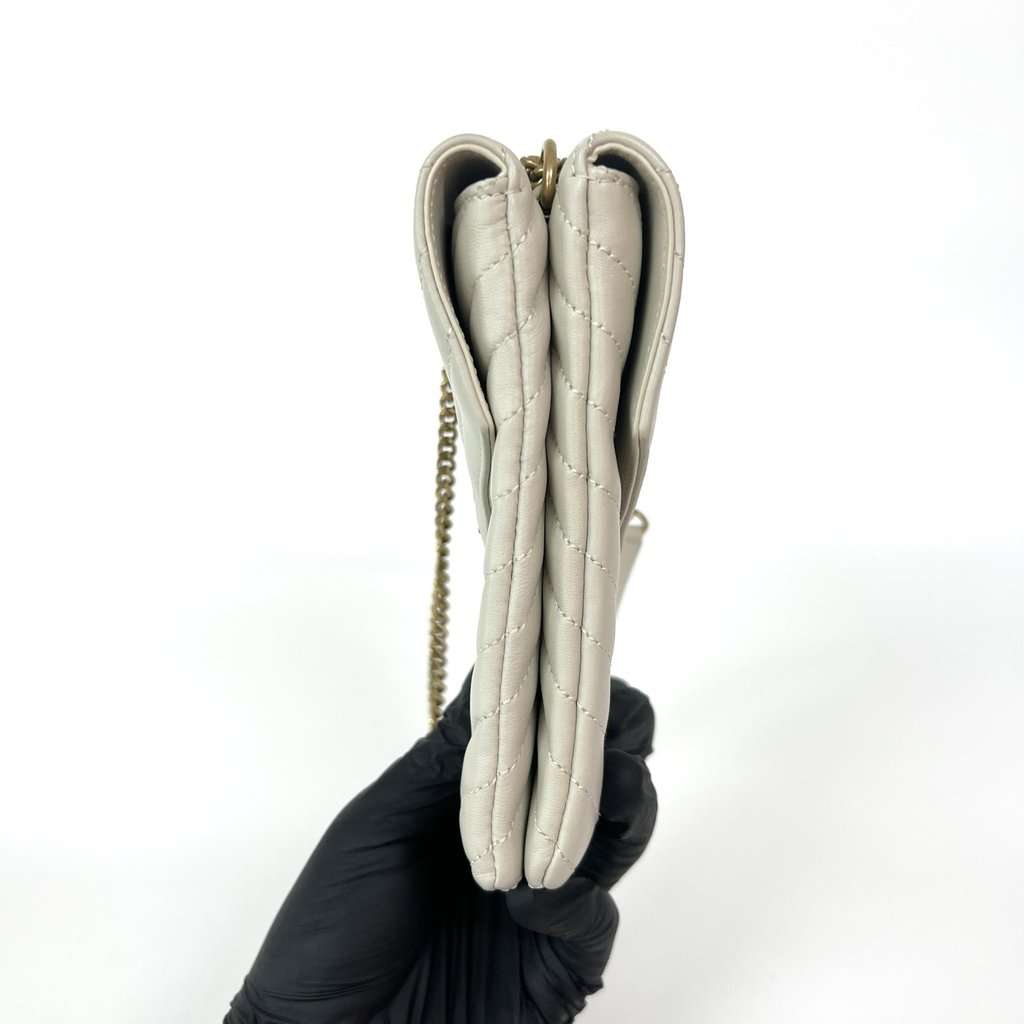 Saint Laurent Monogram Matelassé Phone Holder Shoulder Bag Blanc Vintage Gold Hardware Ecru Leather Good - Box View