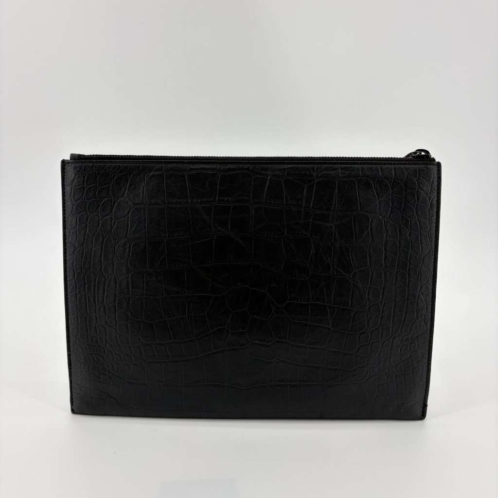 Saint Laurent Monogram Croc-Embossed Leather Document Holder Black Black Leather Very good - Inside View