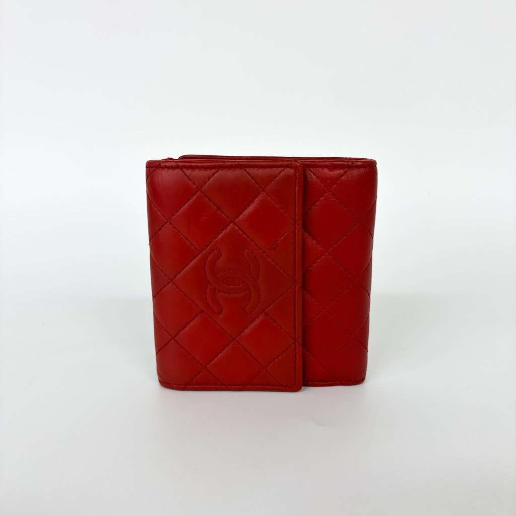 Chanel Lambskin Red Quilted Tab Wallet Red Leather Good - Inside View
