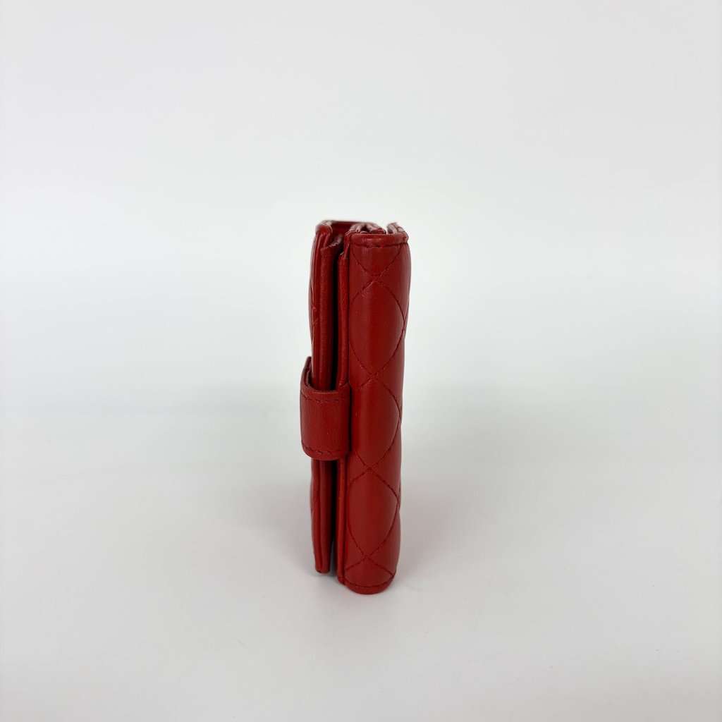 Chanel Lambskin Red Quilted Tab Wallet Red Leather Good - Model View