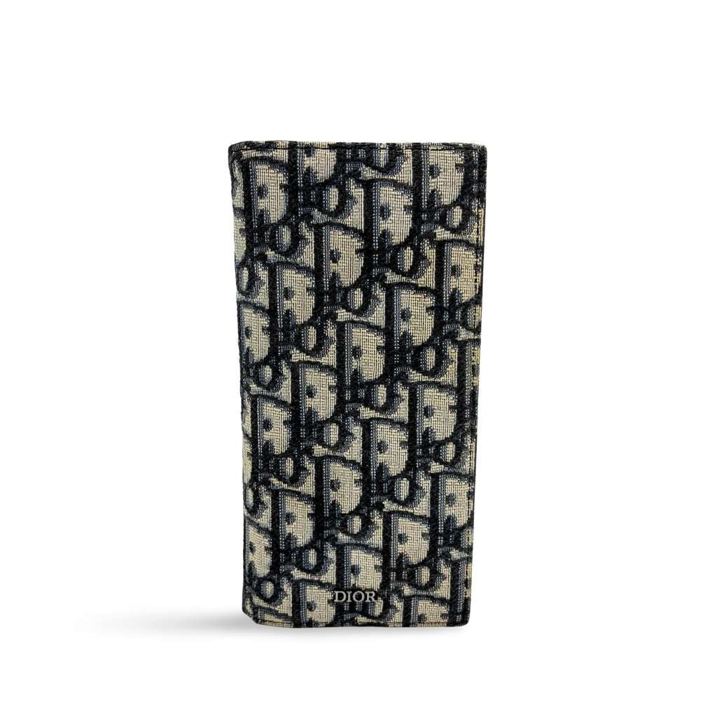 Dior Vertical Long Wallet Beige Black Oblique Jacquard MultiColor Jacquard Very good - Front View