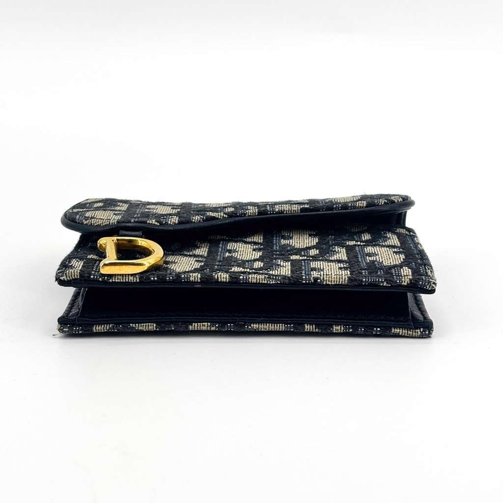 Dior Saddle Flap Card Holder Blue Oblique Jacquard Beige Jacquard Good - Box View