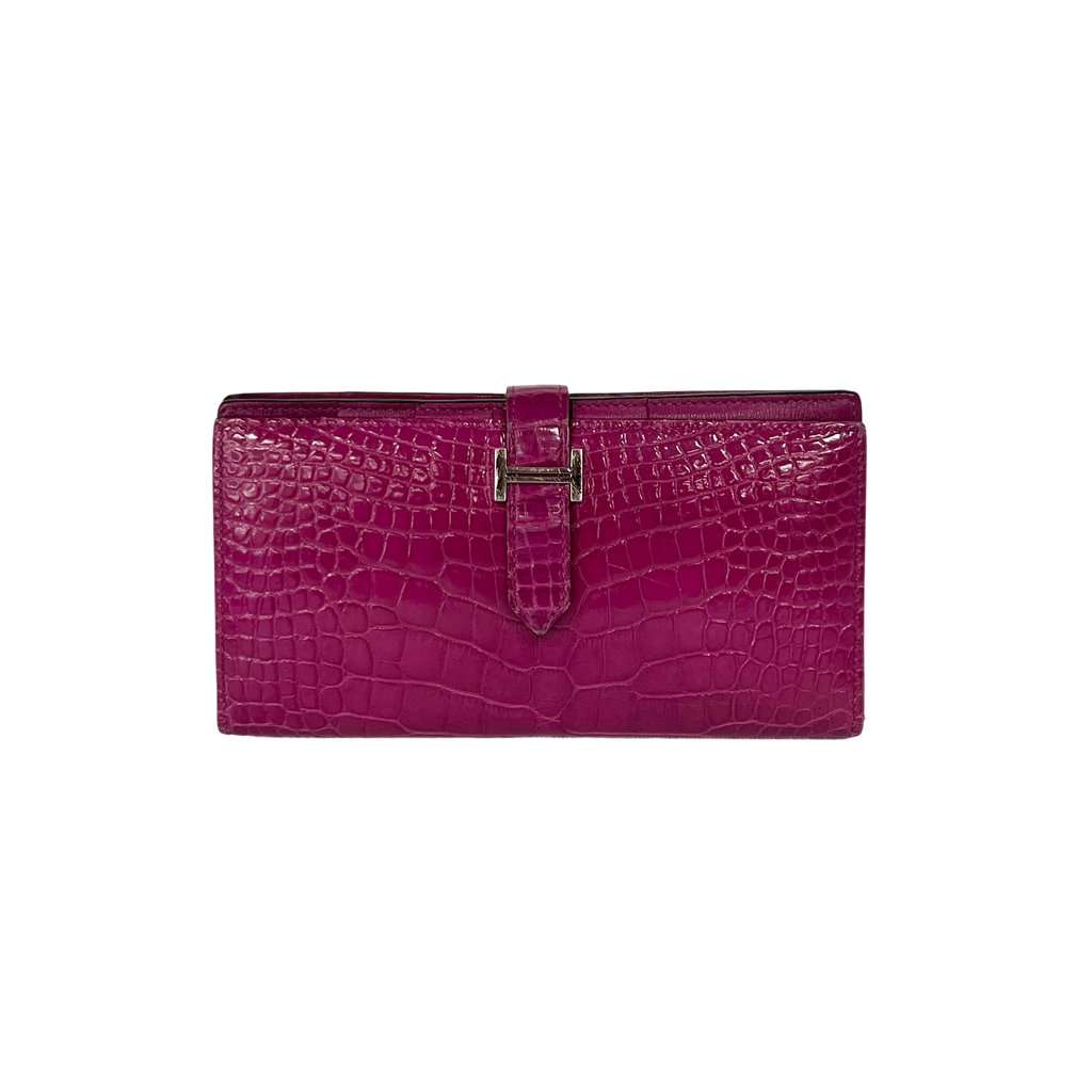 Hermès Beane Soufflé Alligator Pink Silver Hardware (D Engraving) Pink Leather Good - Front View