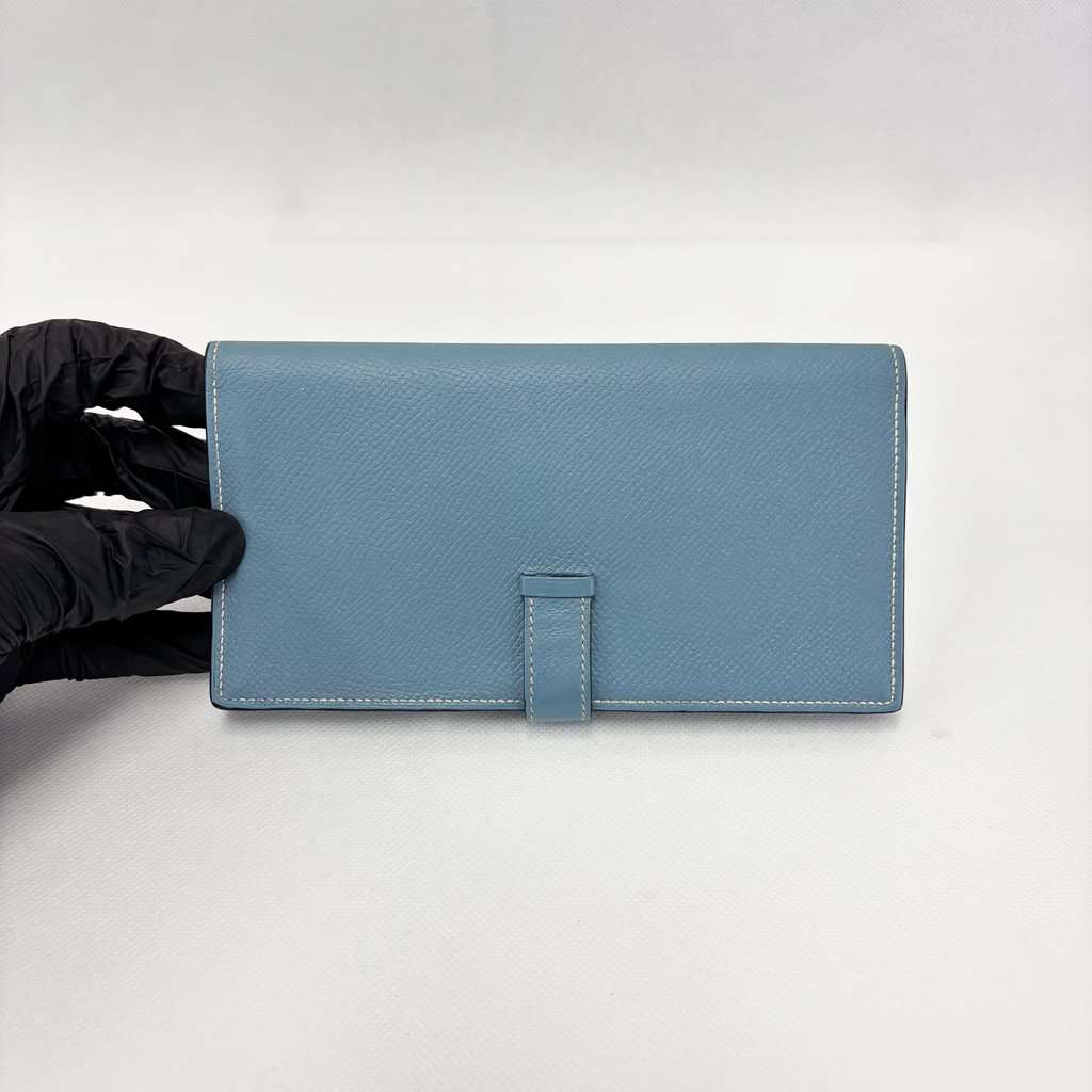 Hermès Bean Long Wallet Epsom & Palladium Hardware Blue France P Engraving Blue Leather Very good - Inside View