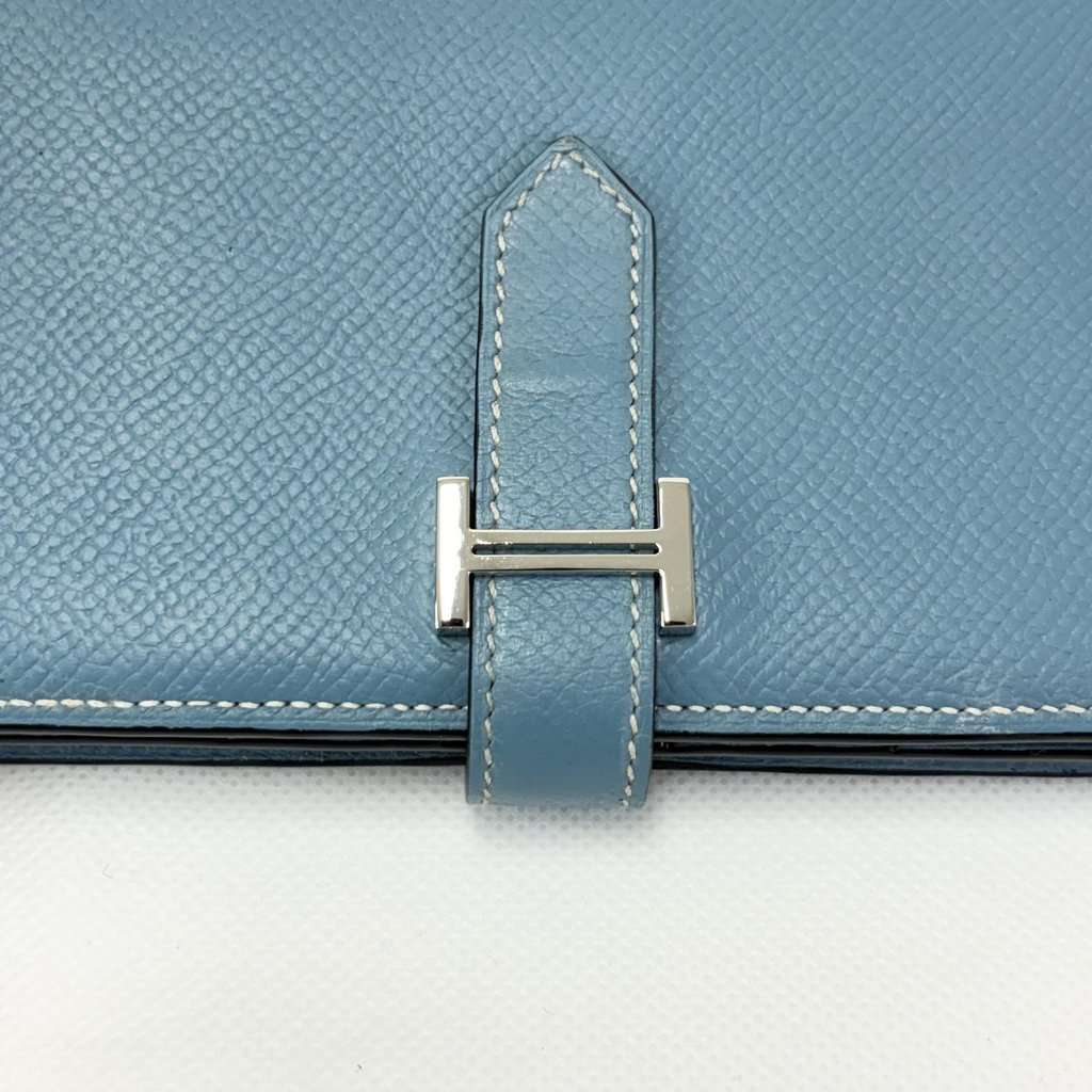 Hermès Bean Long Wallet Epsom & Palladium Hardware Blue France P Engraving Blue Leather Very good - Model View