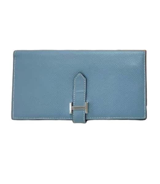 Hermès Bean Long Wallet Epsom & Palladium Hardware Blue France P Engraving Blue Leather Very good - Front View