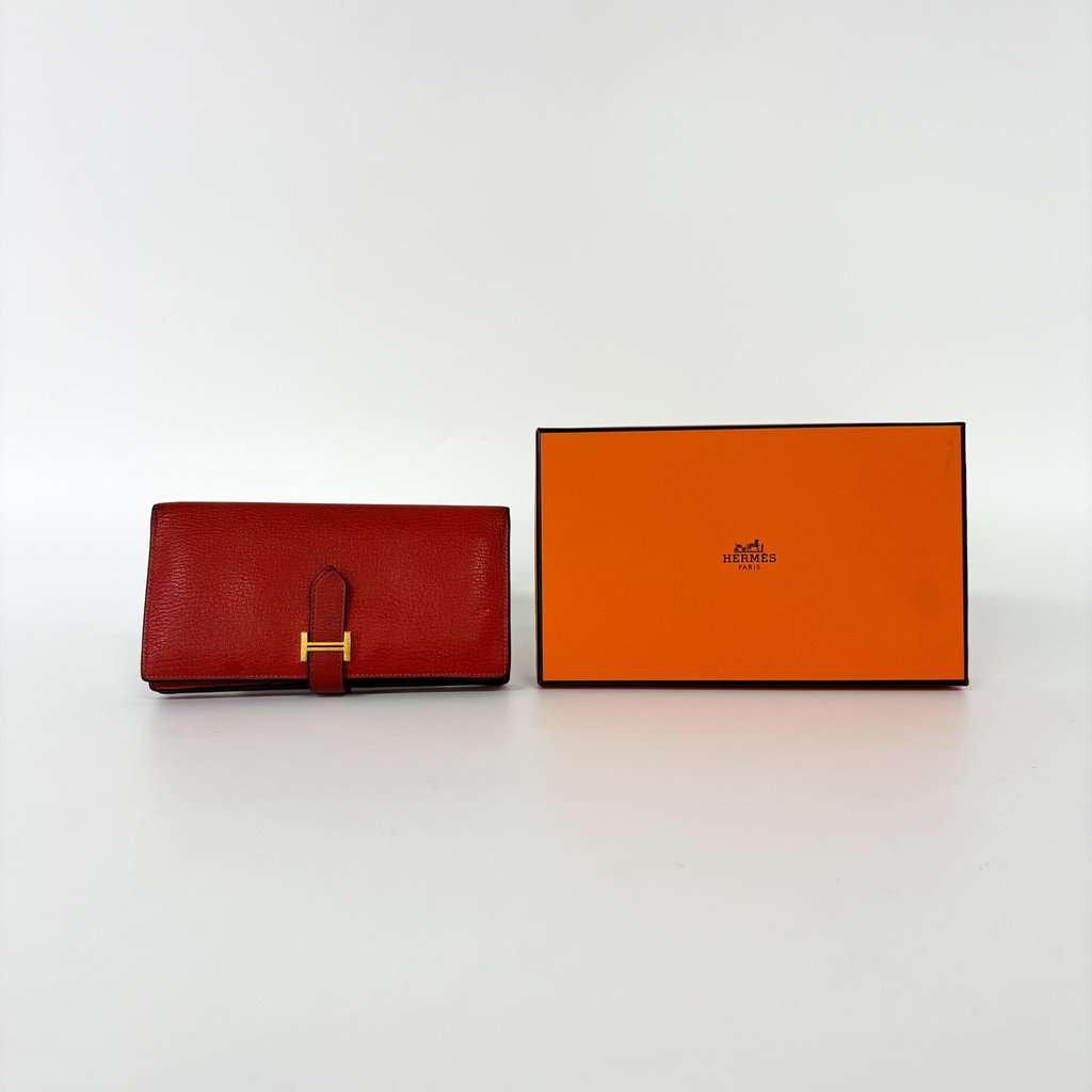 Hermès Beane Soufflé Wallet Rouge Kazak Gold Hardware A Engraving Gold Leather Fair - Back View
