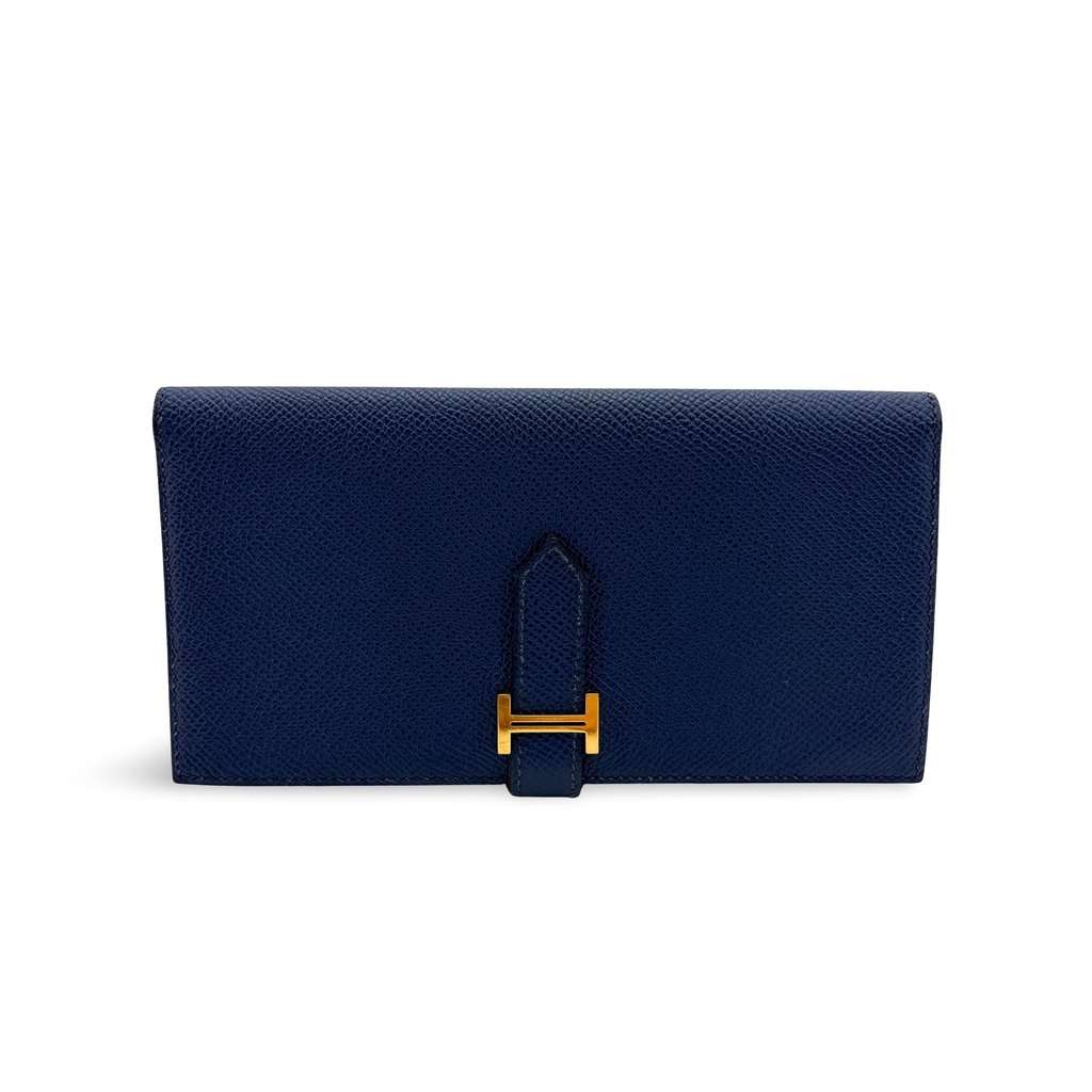 Hermès Beane Soufflé Wallet Navy Gold Hardware MultiColor Leather Very good - Front View