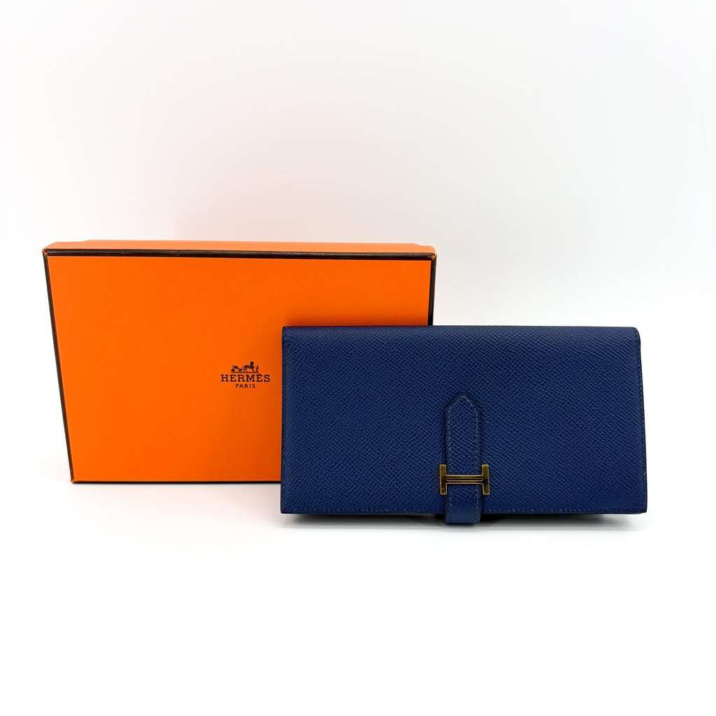 Hermès Beane Soufflé Wallet Navy Gold Hardware MultiColor Leather Very good - Back View
