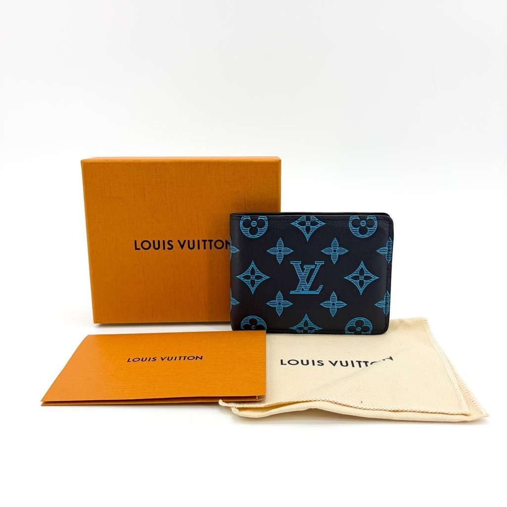 Louis Vuitton Multiple Wallet Navy Blue Monogram Shadow Blue Leather Very good - Back View