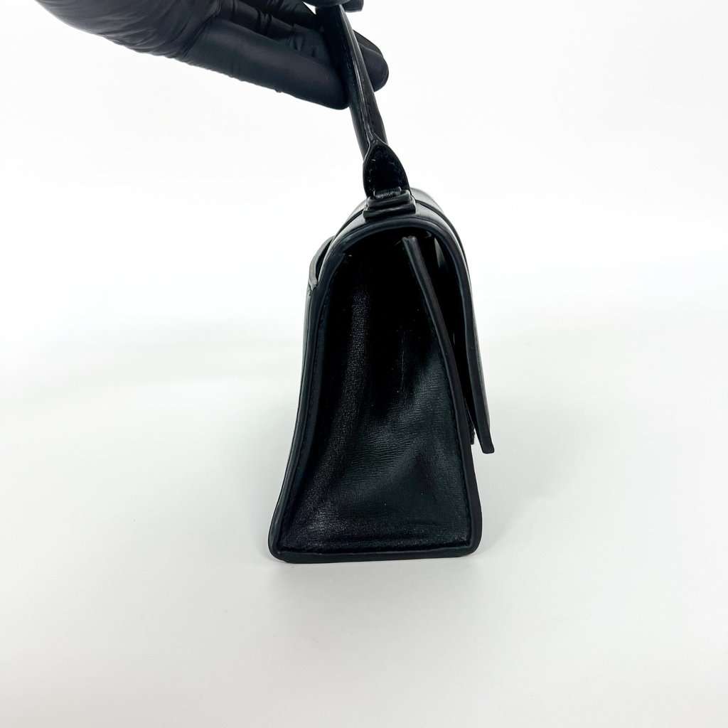 Balenciaga XS Hourglass Top Handle Bag Black Crystal Logo Black Leather Very good - Model View