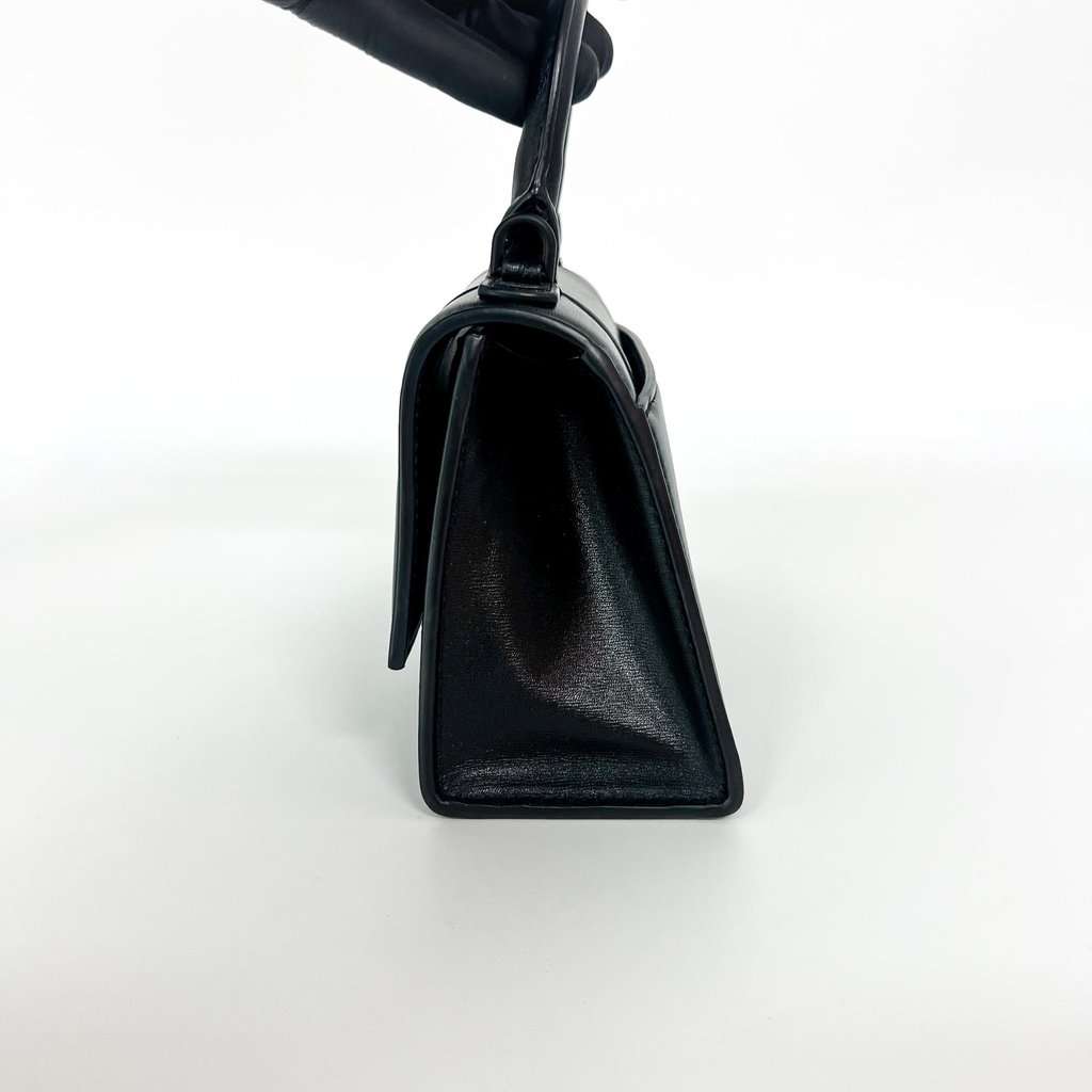 Balenciaga XS Hourglass Top Handle Bag Black Crystal Logo Black Leather Very good - Box View
