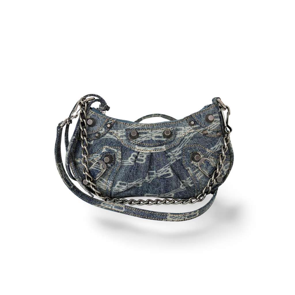 Balenciaga Le Cagol XS Shoulder Bag BB Monogram Denim Blue Blue Denim Very good - Front View