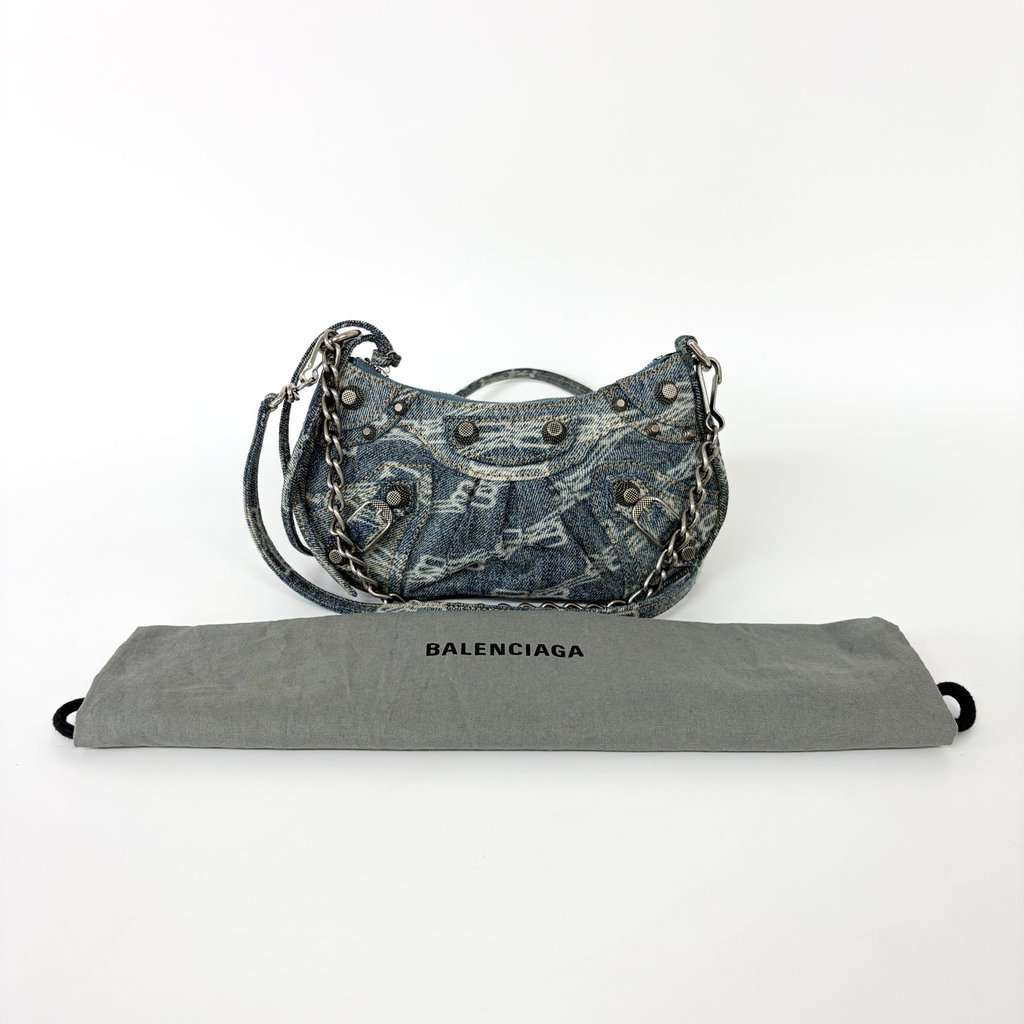 Balenciaga Le Cagol XS Shoulder Bag BB Monogram Denim Blue Blue Denim Very good - Back View