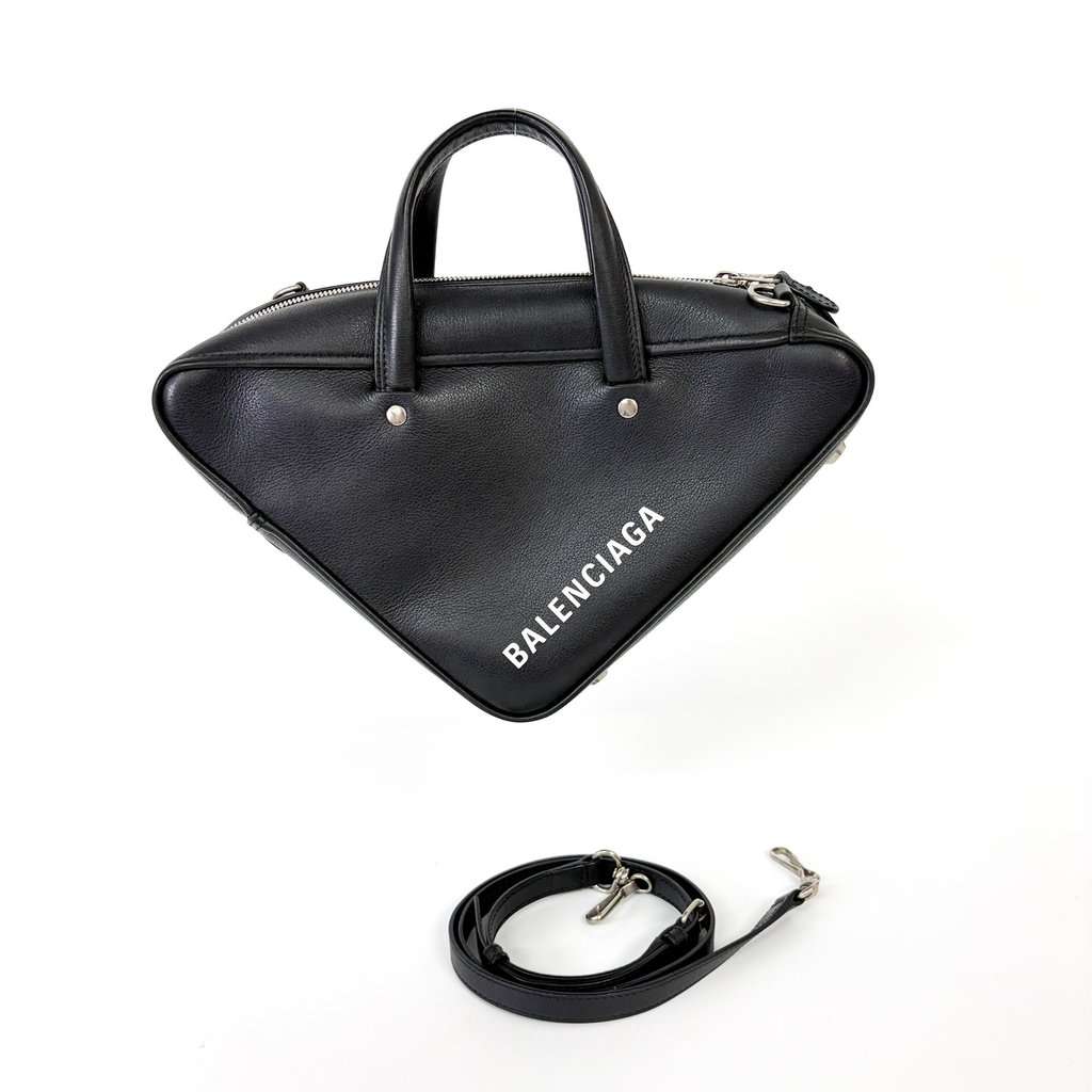 Balenciaga Logo Triangle Small Duffle Bag Black Black Leather Good - Back View