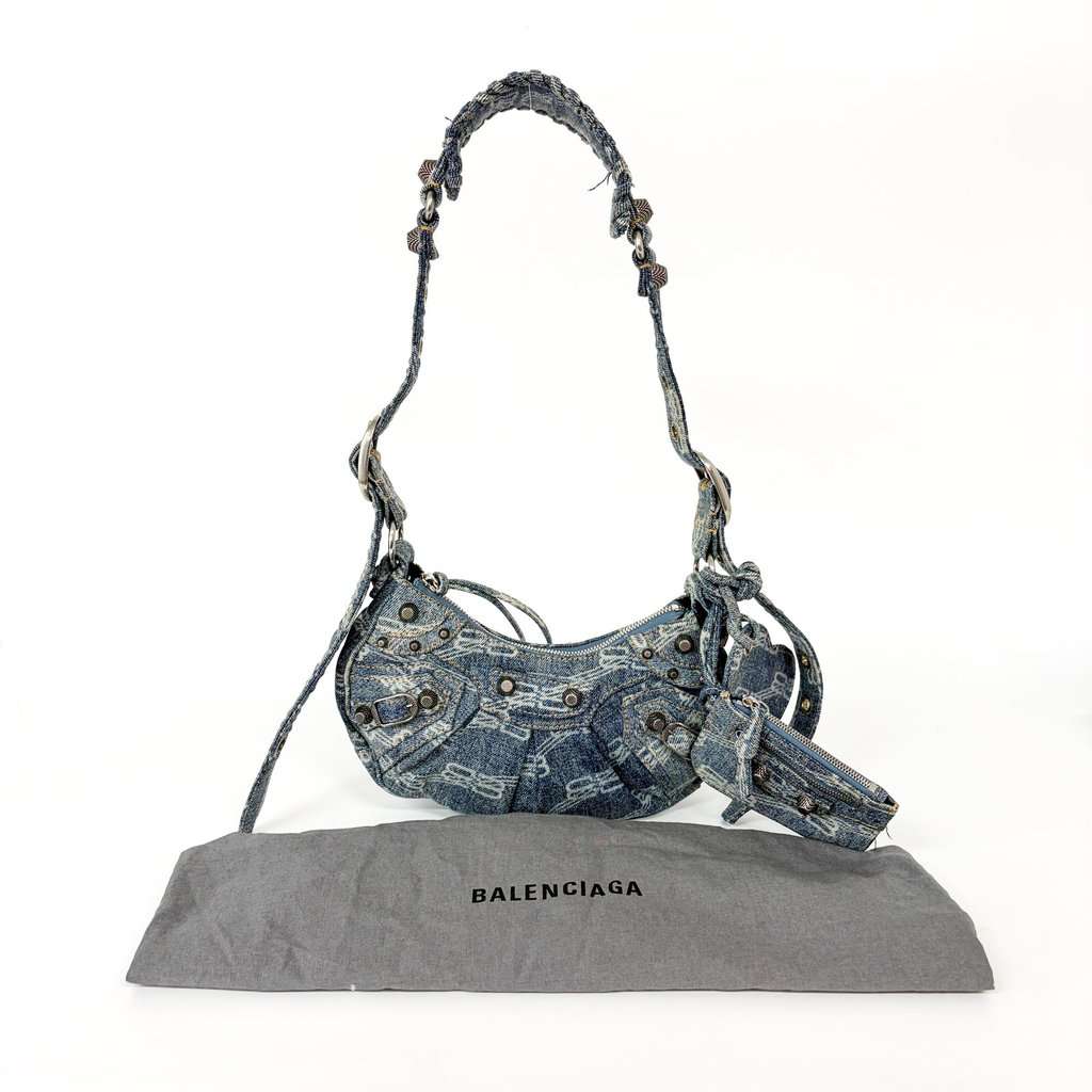 Balenciaga Le Cagol XS Shoulder Bag Blue Denim Monogram MultiColor Denim Good - Back View