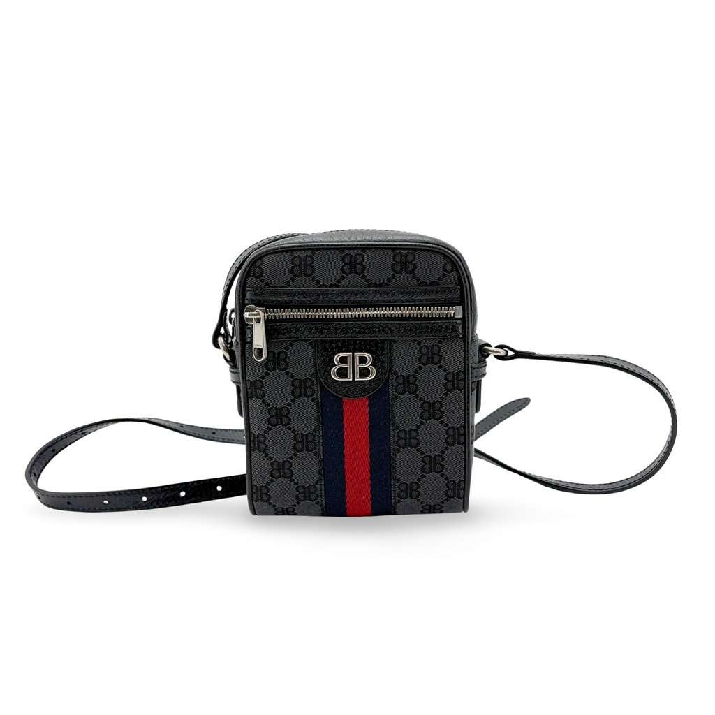 Balenciaga X Gucci BB Monogram Signature Messenger Bag Black Black Canvas Very good - Front View
