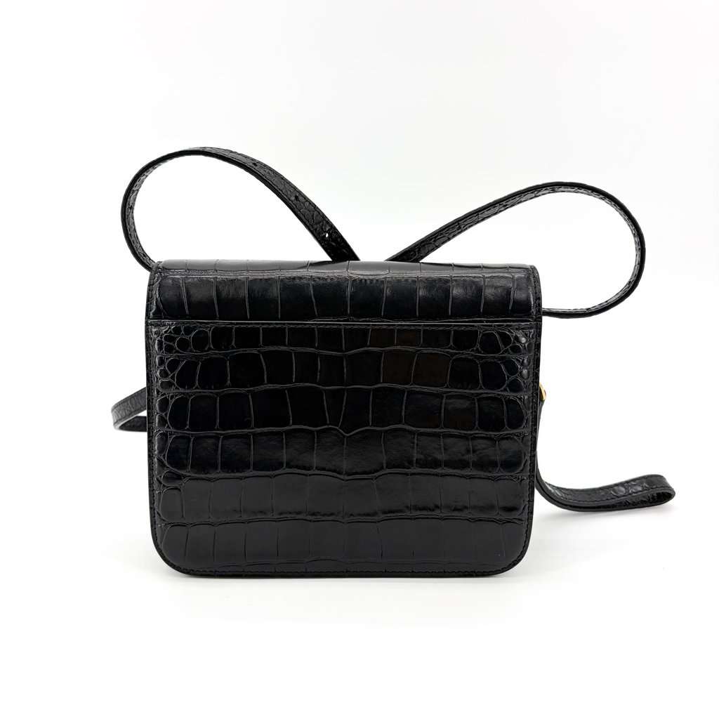 Balenciaga B. Small Shoulder Bag Black Crocodile Embossed Gold Hardware Black Leather Very good - Back View