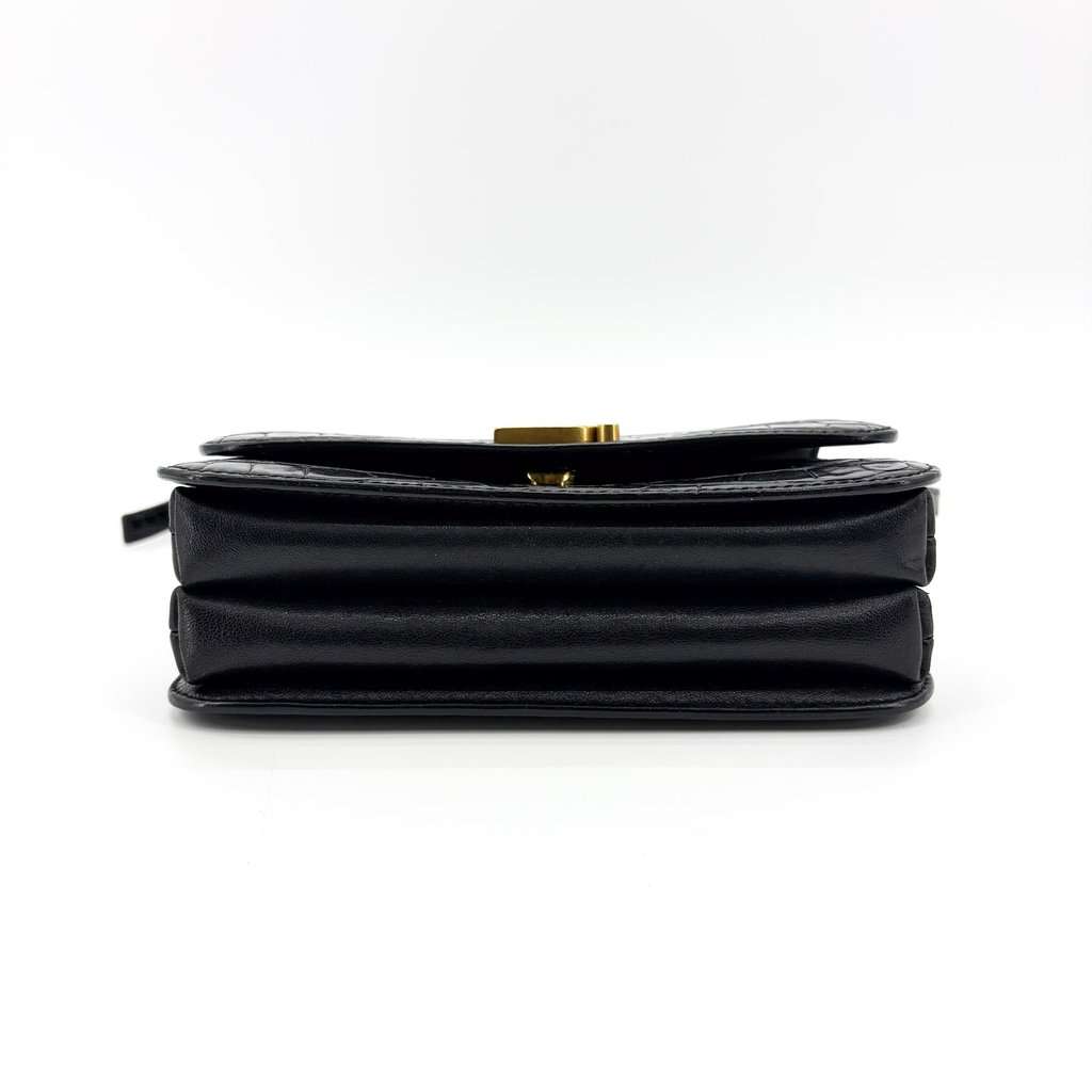 Balenciaga B. Small Shoulder Bag Black Crocodile Embossed Gold Hardware Black Leather Very good - Box View