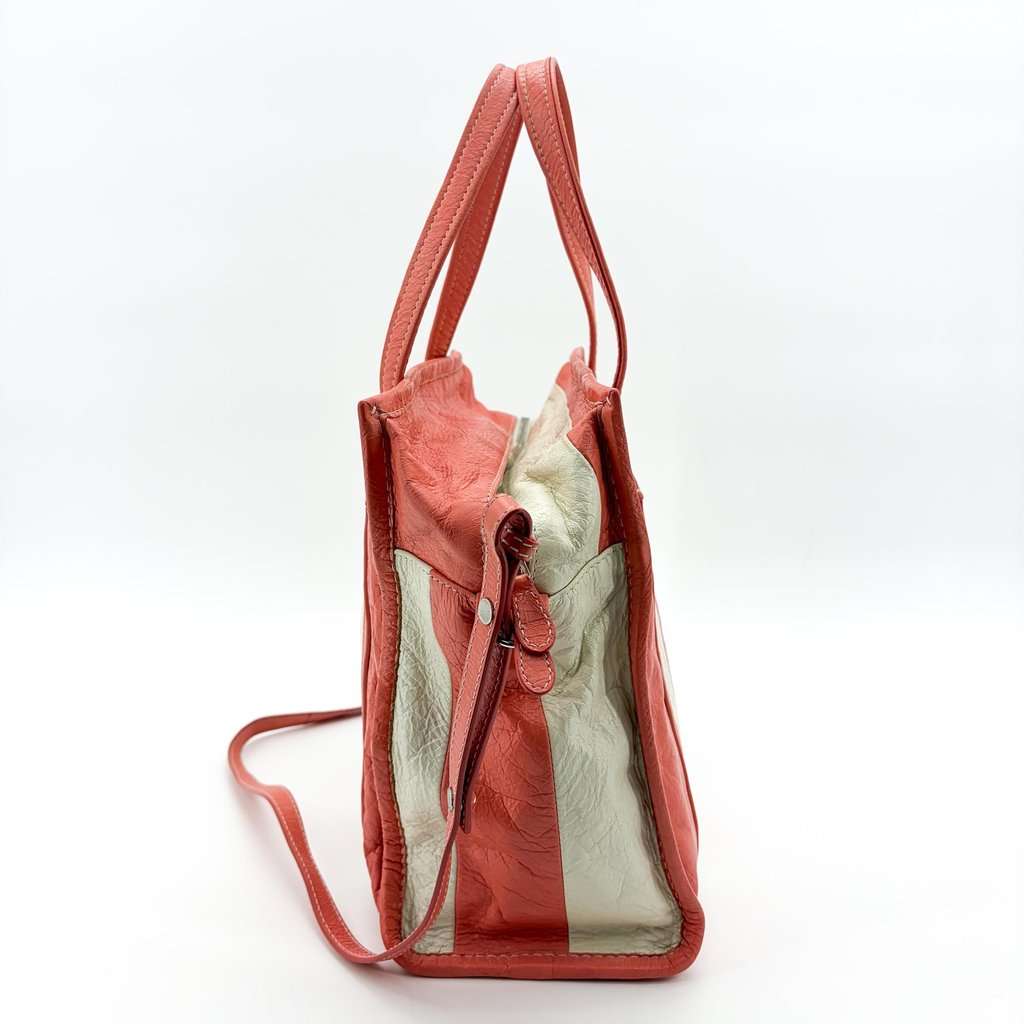 Balenciaga Bazaar Shopper XS Red White Stripe Red Leather Good - Inside View
