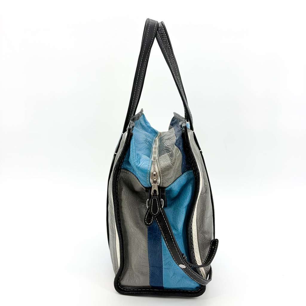 Balenciaga Bazaar Shopper Multi-Stripe Blue Black Leather Good - Box View