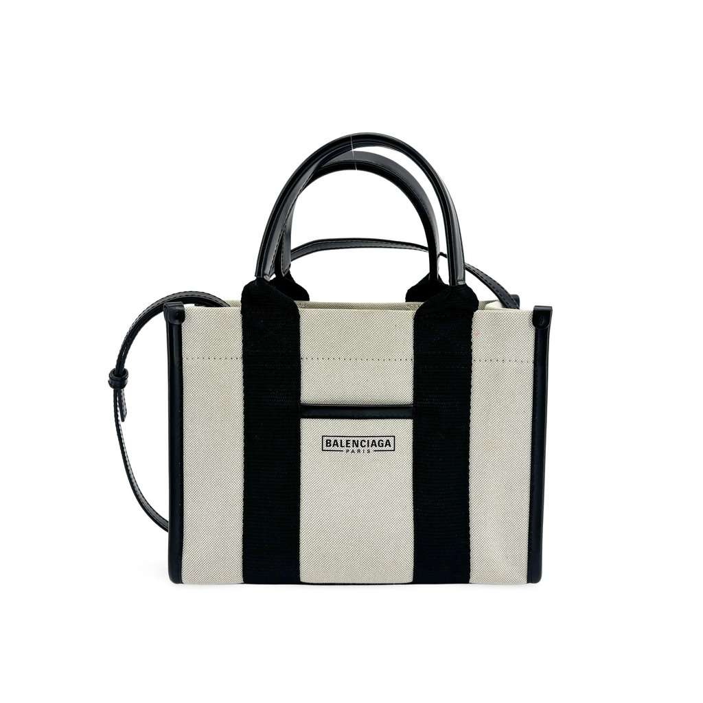 Balenciaga Hardware XS Canvas Tote Bag Natural Black Beige Canvas Good - Front View