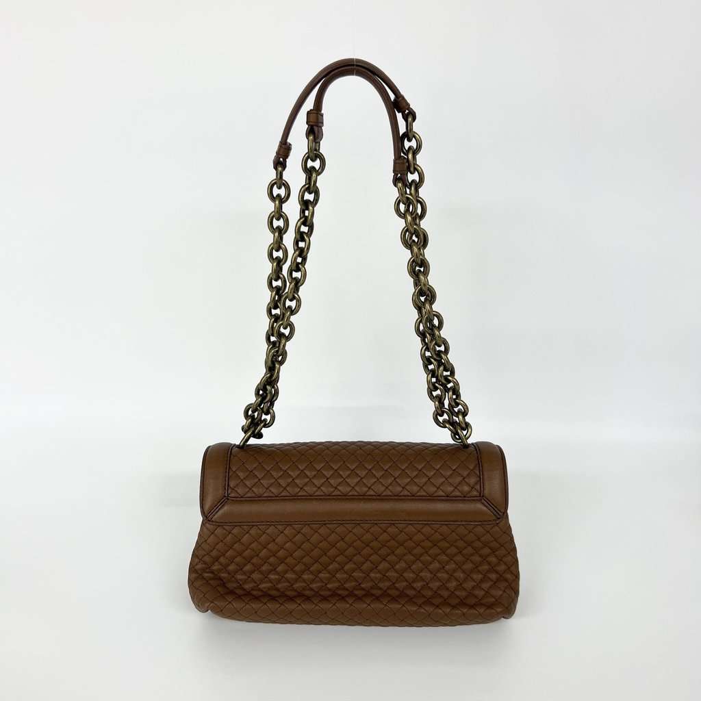 Bottega Veneta Intrecciato Olympia Note Shoulder Bag Brown Leather Very good - Back View