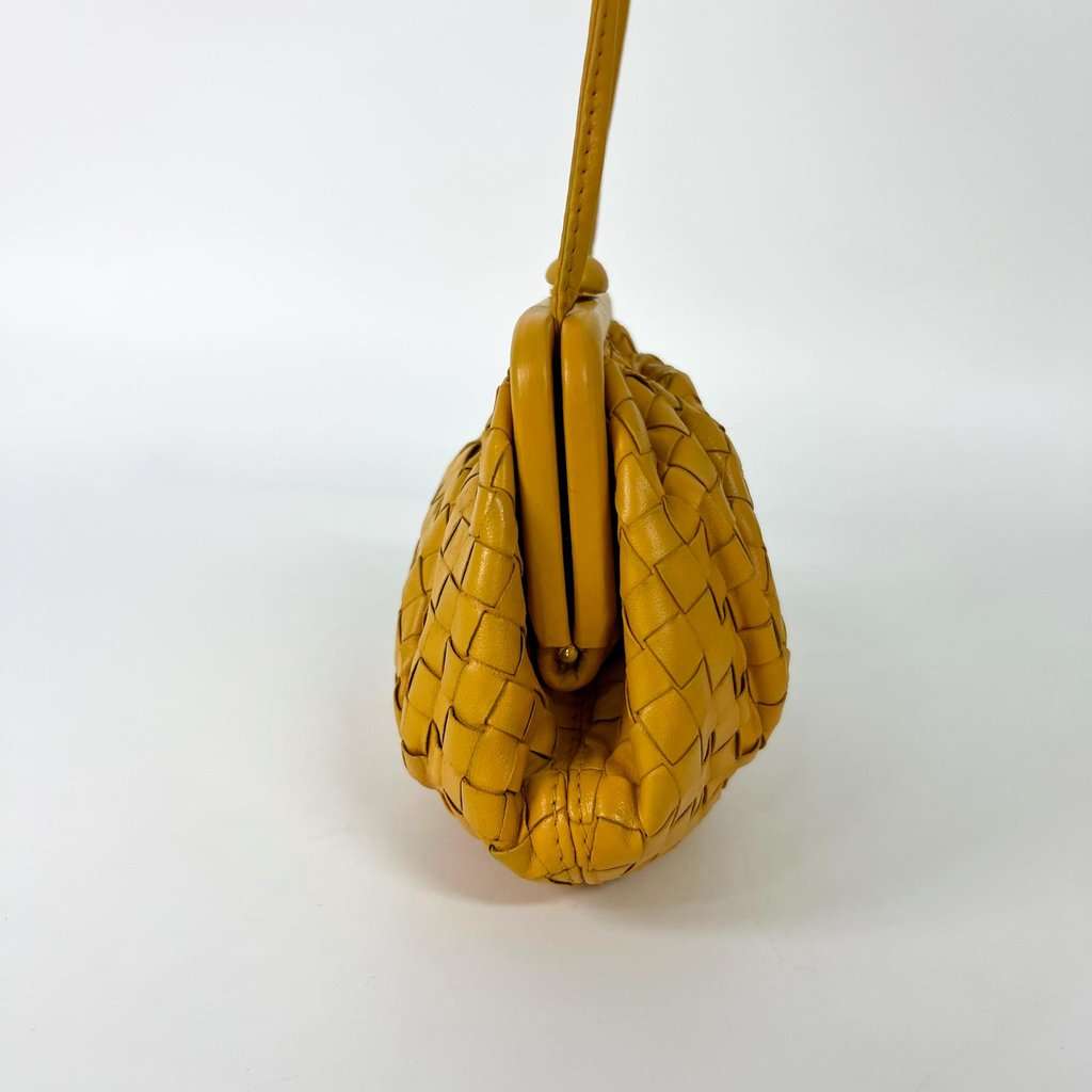 Bottega Veneta Vintage Intrecciato Weaving Bag Mustard Yellow Leather Good - Inside View