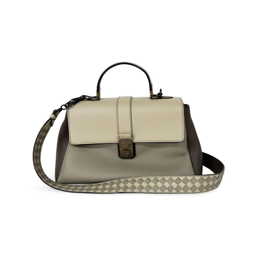 Bottega Veneta Medium Piazza Bag Tricolor (Ivory/Grey/Brown) Grey Leather Good - Front View