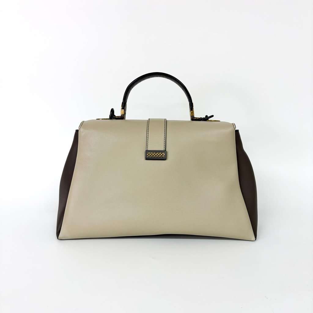 Bottega Veneta Medium Piazza Bag Tricolor (Ivory/Grey/Brown) Grey Leather Good - Back View