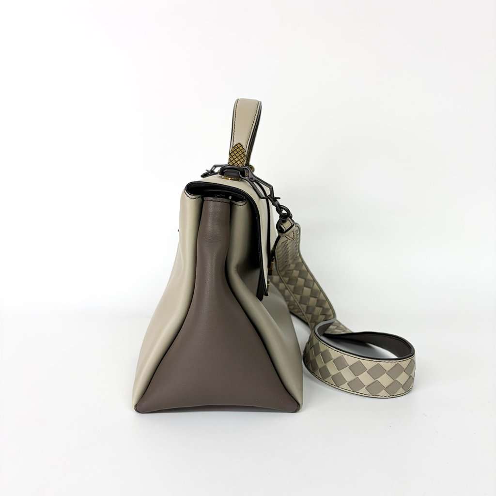 Bottega Veneta Medium Piazza Bag Tricolor (Ivory/Grey/Brown) Grey Leather Good - Model View