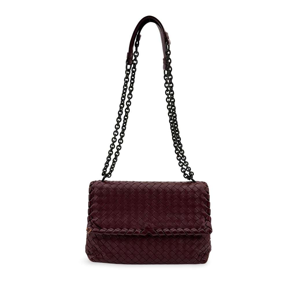 Bottega Veneta Intrecciato Medium Olympia Bag Burgundy Burgundy Leather Good - Front View
