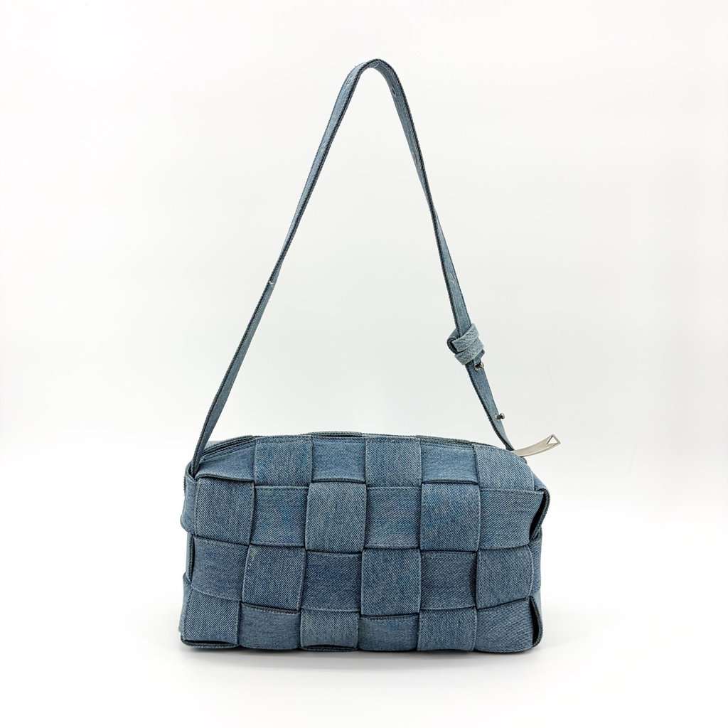 Bottega Veneta Small Cassette Shoulder Bag Blue Denim Blue Denim Good - Back View