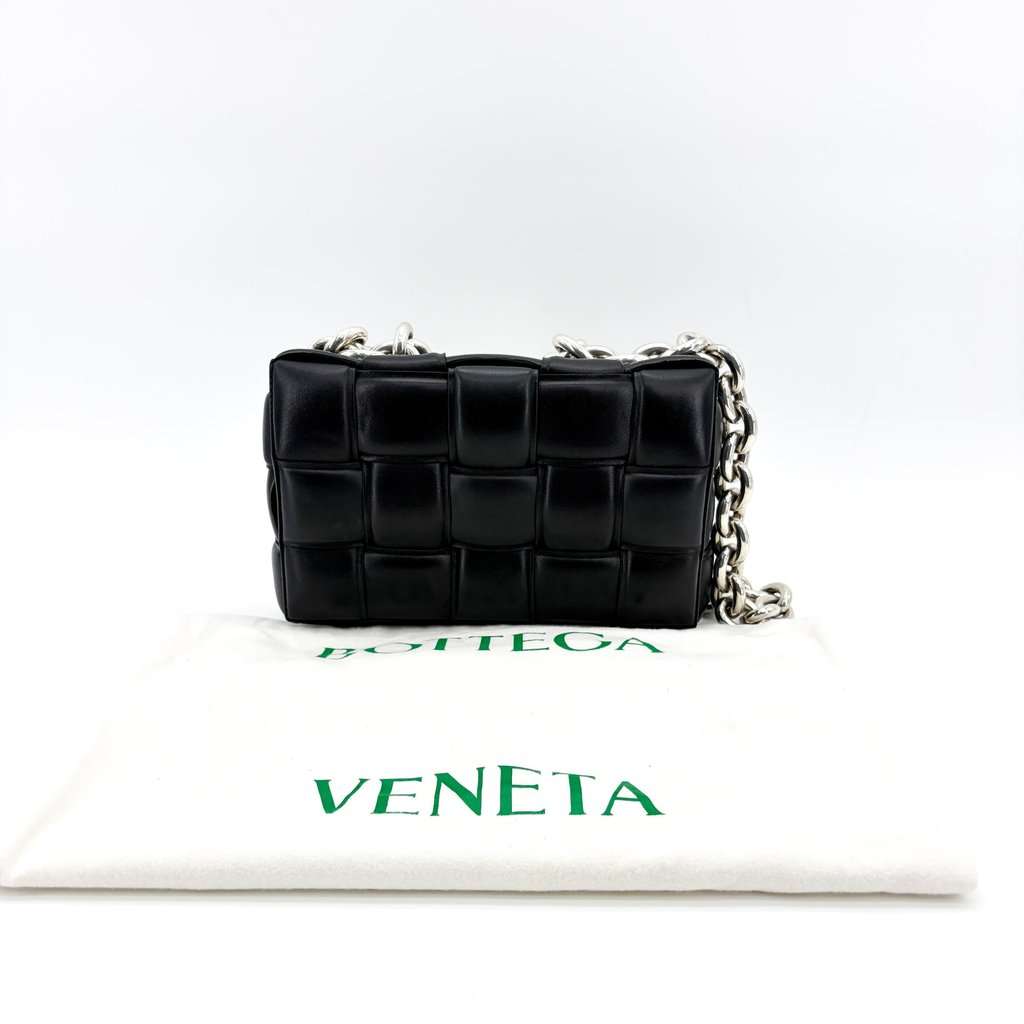 Bottega Veneta Padded Cassette Chain Shoulder Bag Black Silver Black Leather Very good - Back View