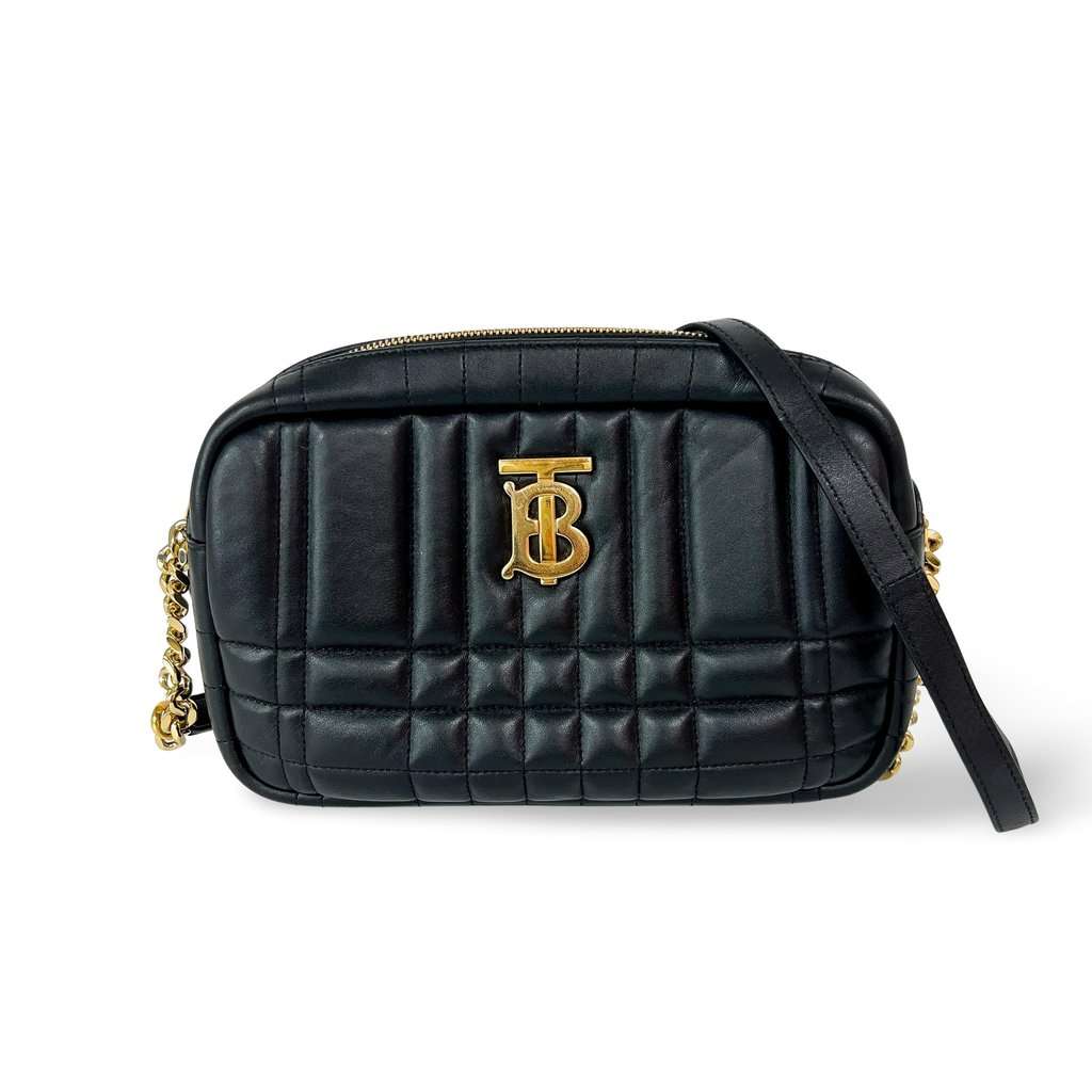 Burberry Small Quilted Lambskin Lola Camera Bag Black Black Leather Good - Front View