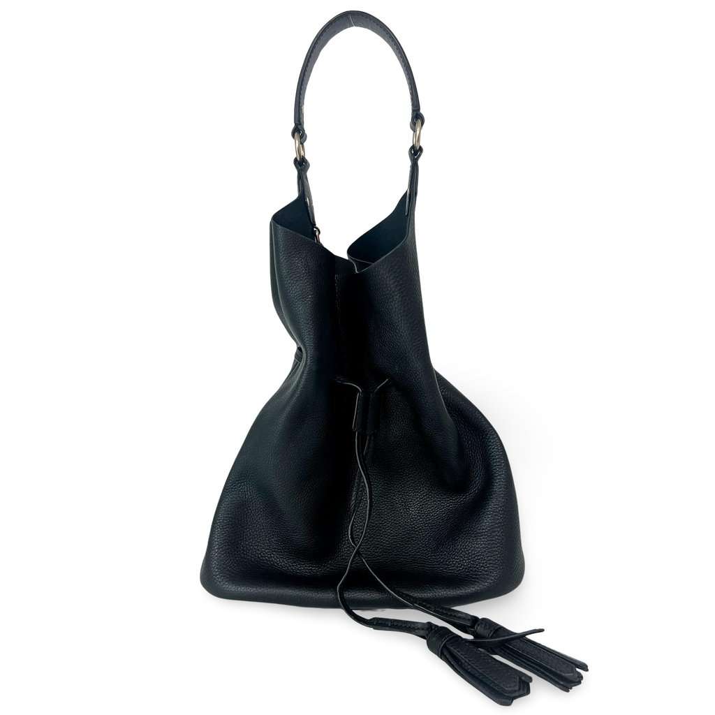 Burberry Leather Ashby Tassel Hobo Shoulder Bag Black Good - Front View