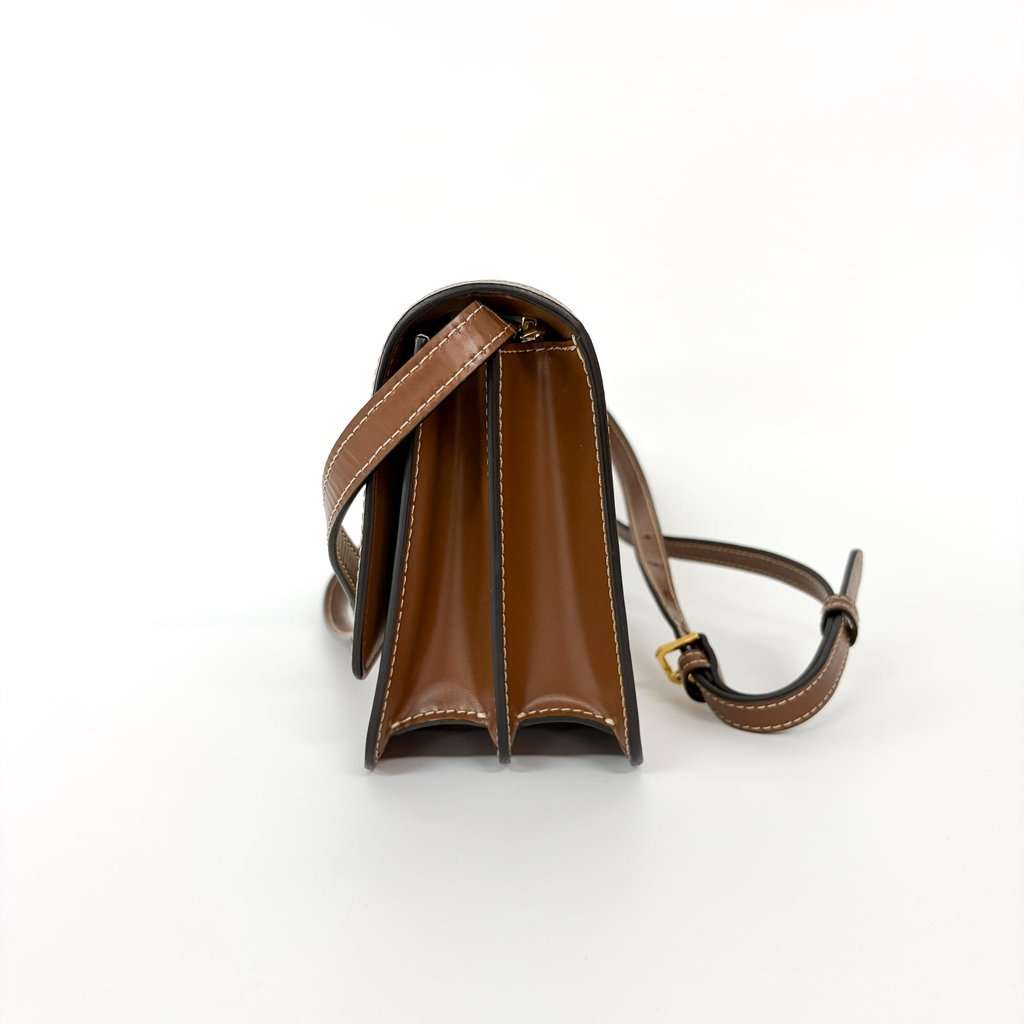 Burberry Small Two-tone Canvas Leather TB Bag Malt Brown Brown Canvas Good - Inside View