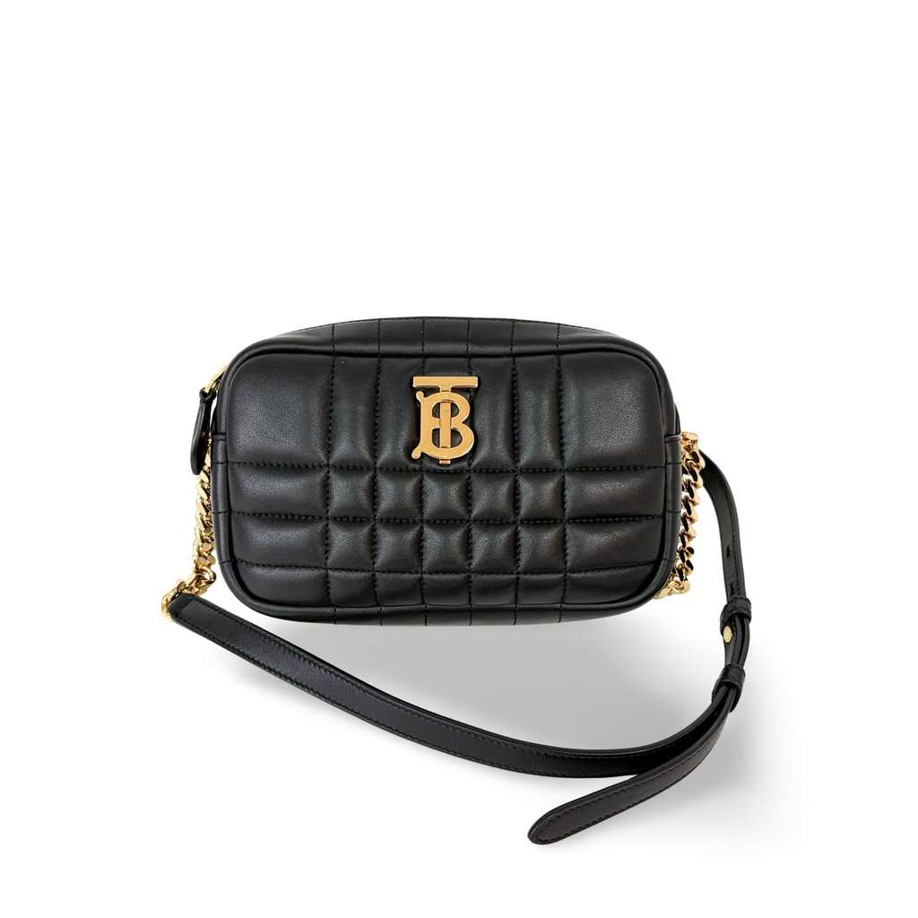 Burberry Small Quilted Lambskin Lola Camera Bag Black MultiColor Leather Good - Front View