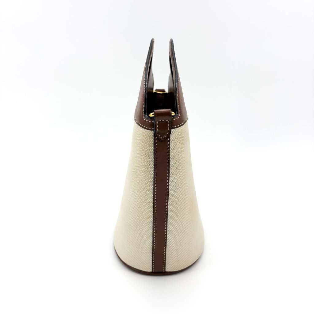 Burberry Small Canvas Leather Horseferry Print Pocket Bucket Bag Tan Natural Beige Canvas Very good - Model View