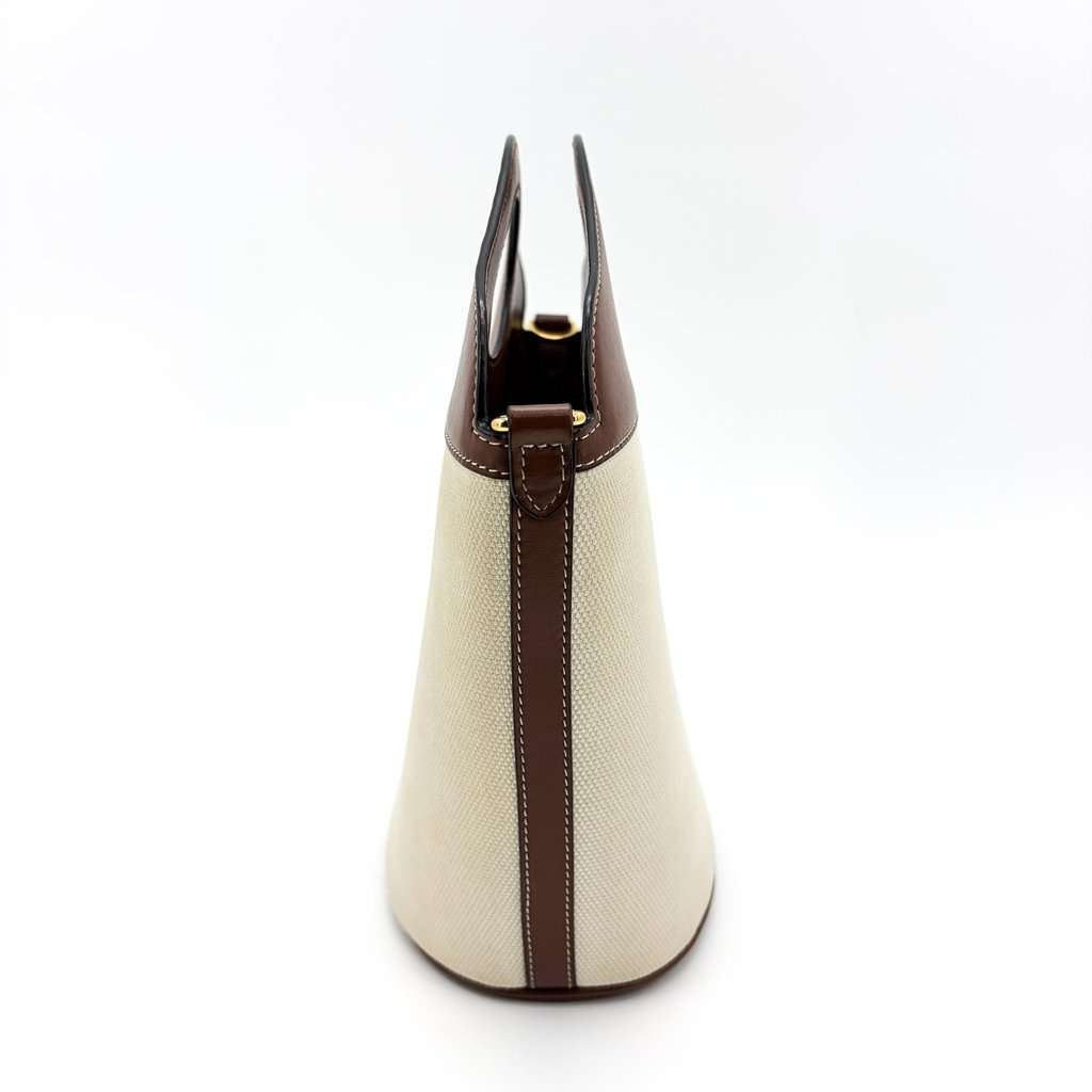 Burberry Small Canvas Leather Horseferry Print Pocket Bucket Bag Tan Natural Beige Canvas Very good - Box View