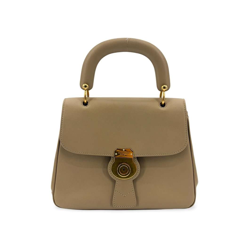 Burberry DK88 Medium Top Handle Bag Taupe Beige Leather Good - Front View