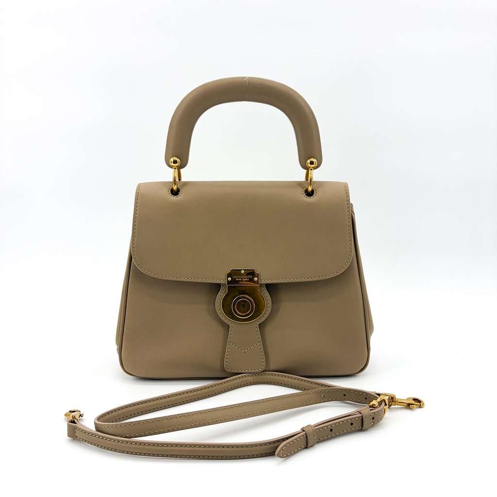 Burberry DK88 Medium Top Handle Bag Taupe Beige Leather Good - Back View