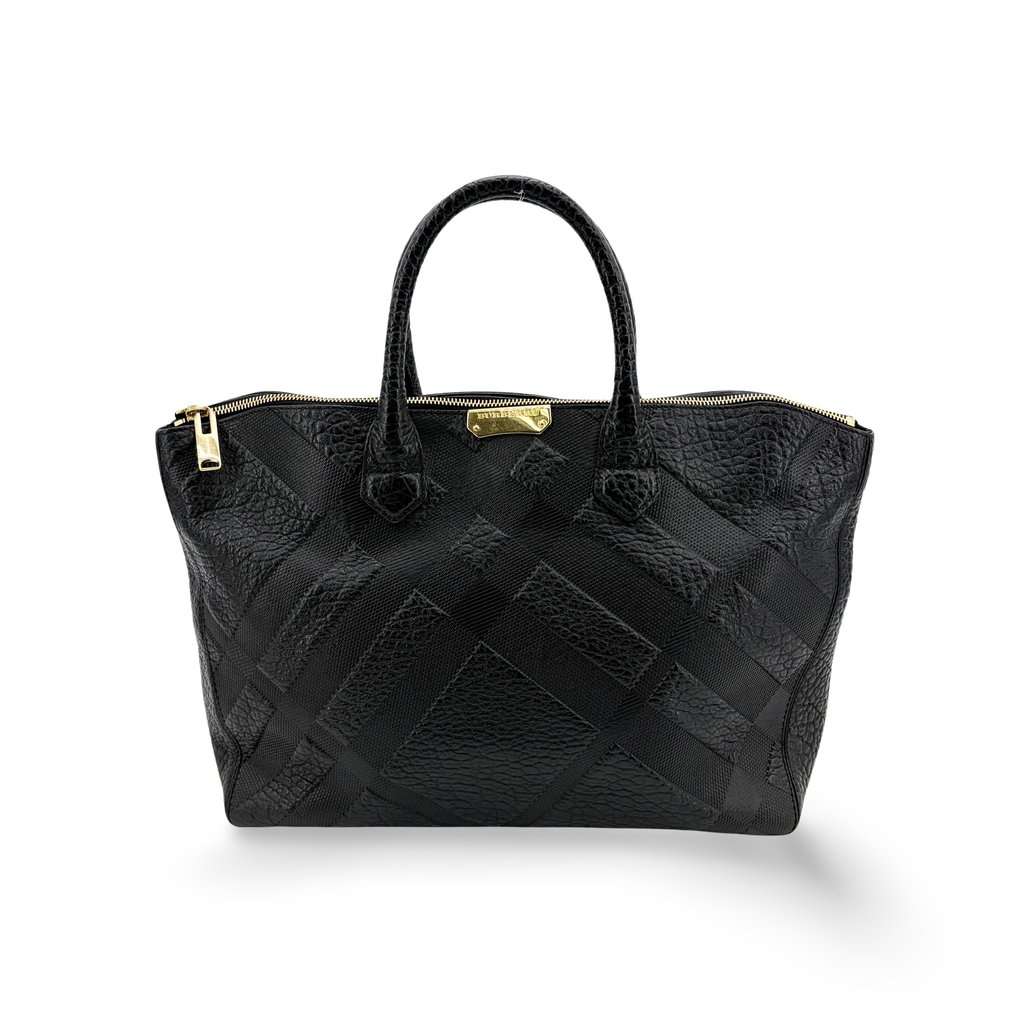 Burberry Check Embossed Leather Orchard Bag Black Black Leather Very good - Front View