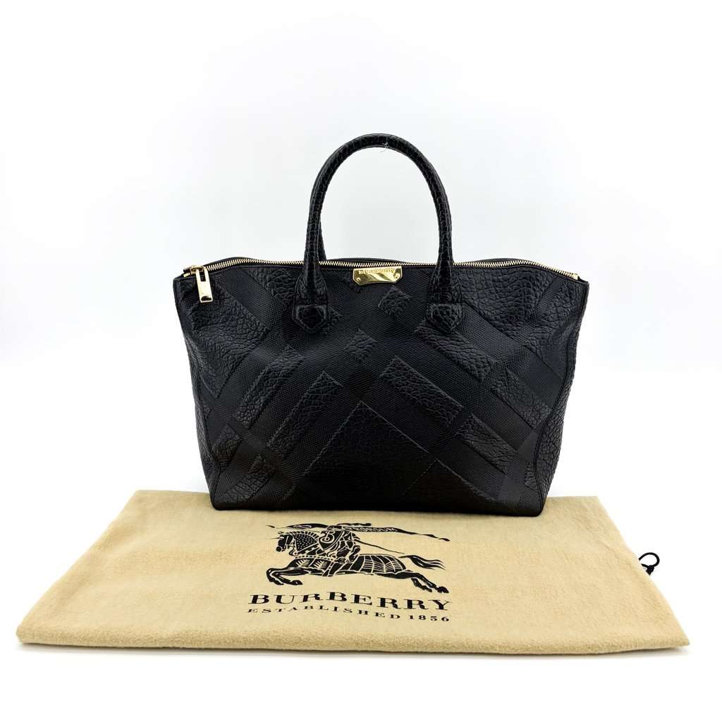 Burberry Check Embossed Leather Orchard Bag Black Black Leather Very good - Back View