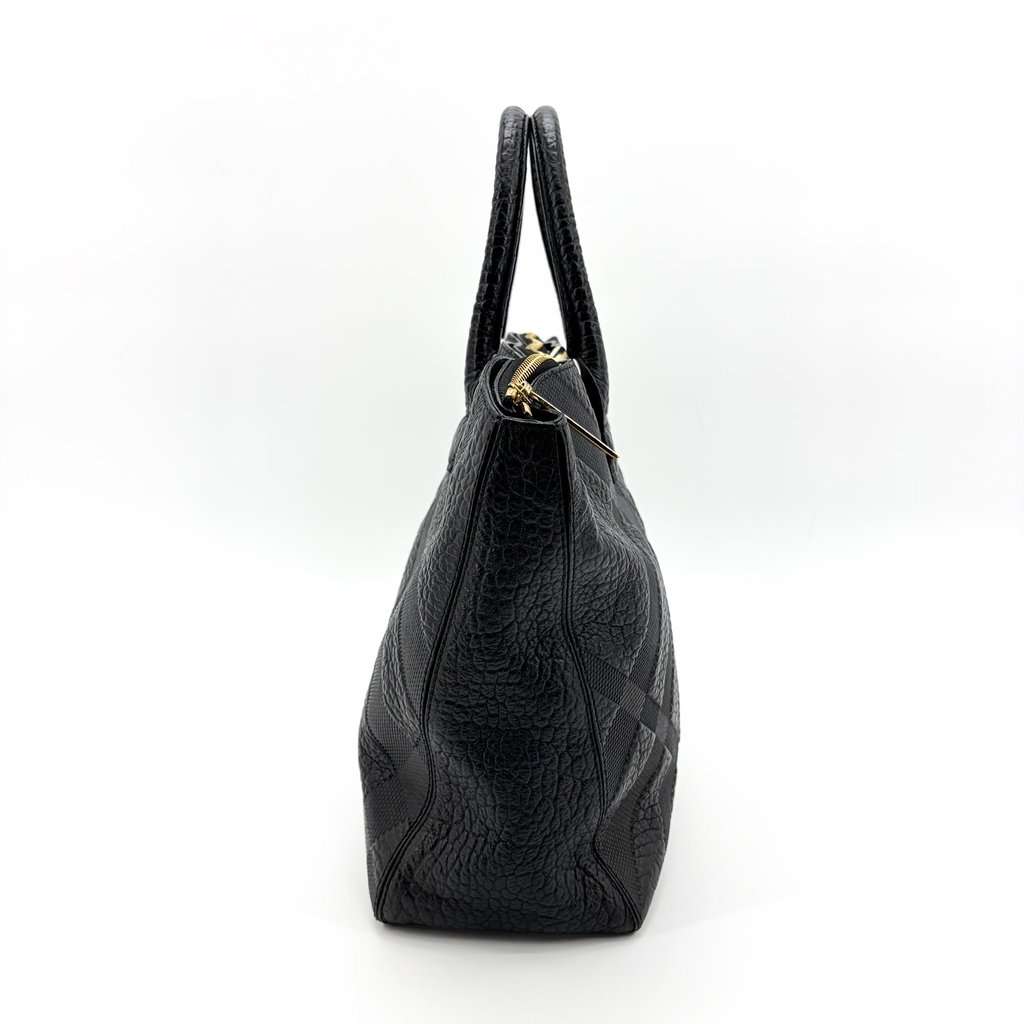 Burberry Check Embossed Leather Orchard Bag Black Black Leather Very good - Box View