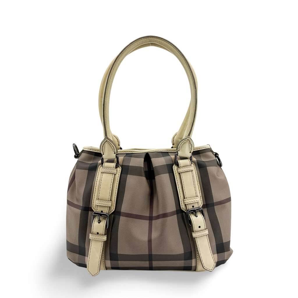 Burberry Nova Check Small Manner Tote Bag Beige Beige Canvas Good - Front View