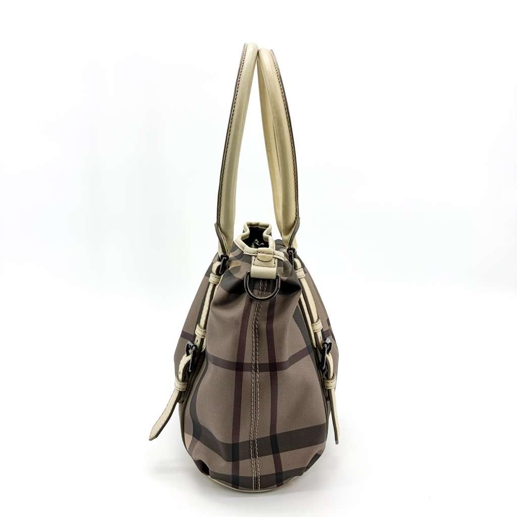 Burberry Nova Check Small Manner Tote Bag Beige Beige Canvas Good - Inside View